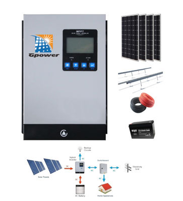2KW Hibrit Izgara Güneş Sistemi CCC Açık Izgara Kapalı Izgara Hibrit Güneş Sistemi